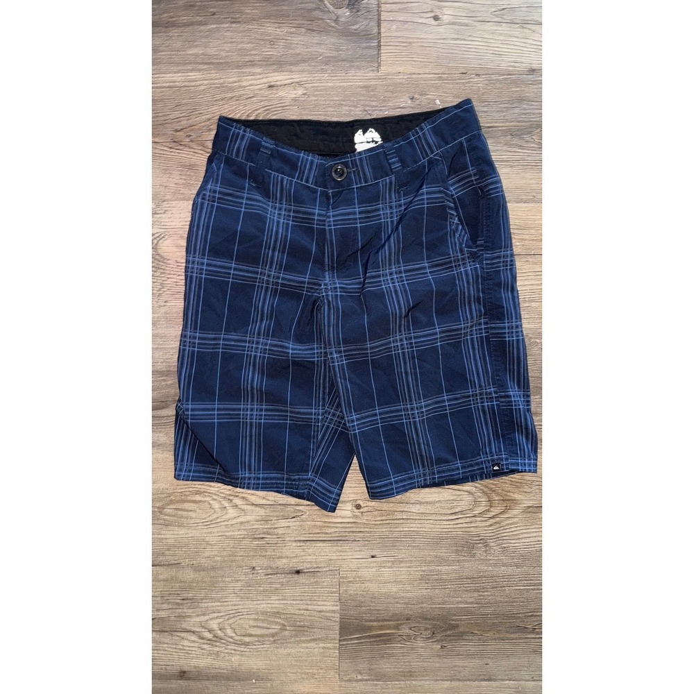 Quiksilver Boys Navy Blue Plaid Hybrid Walk Shorts Size 10 Stretch